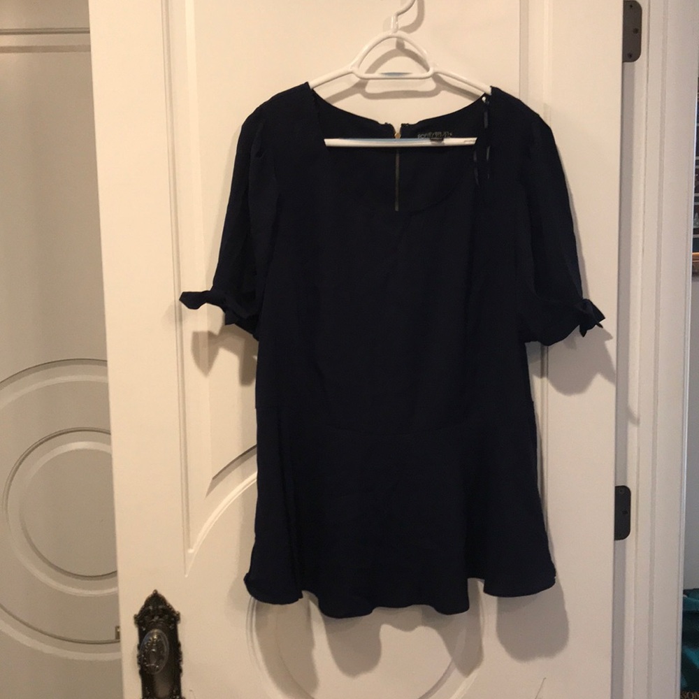 Forever 21 3x navy peplum zipper top w/bow sleeves
